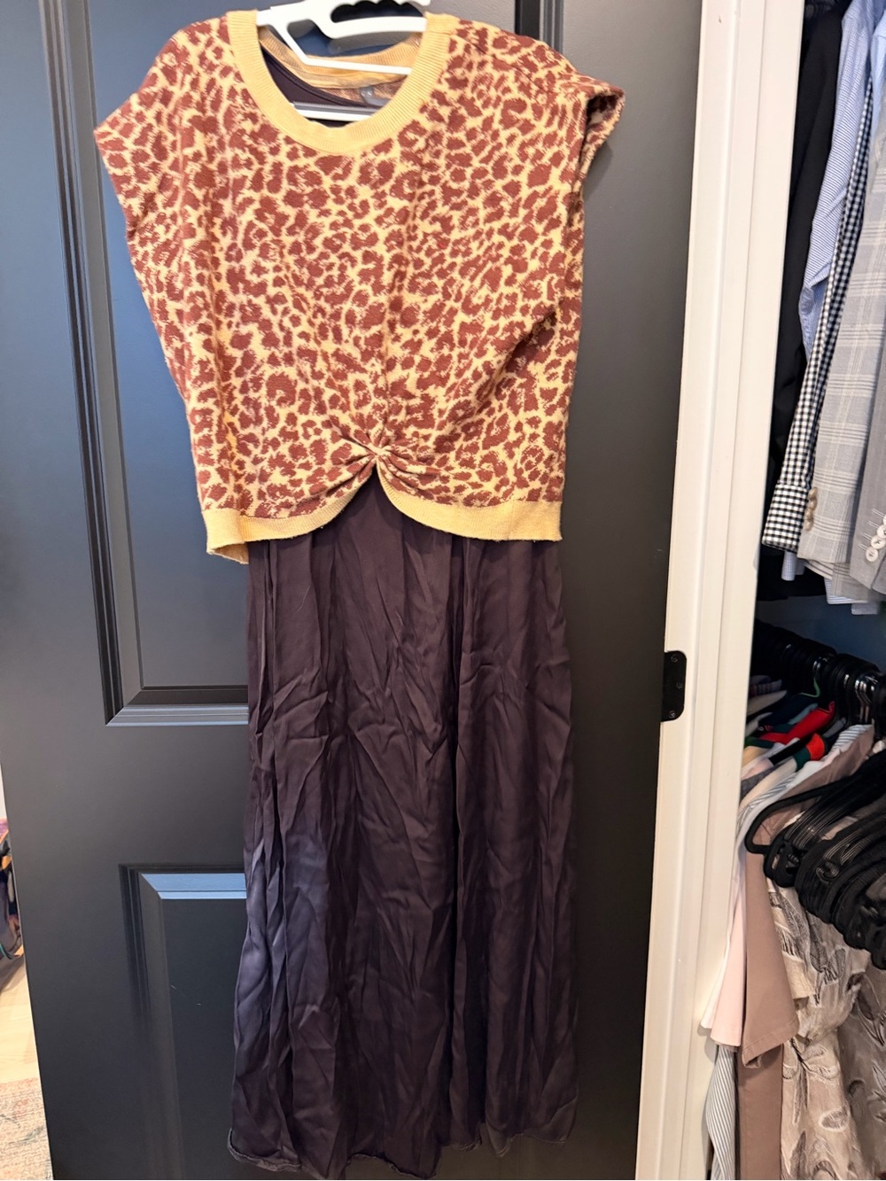 Anthropologie Leopard-Print Knit Top with Brown Maxi Skirt